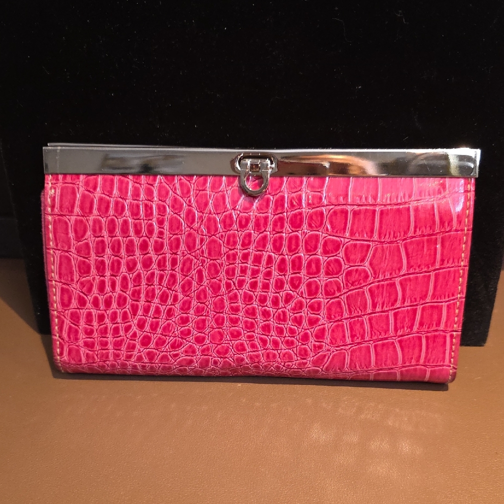 Target Hot Pink Croc-Embossed Wallet with Silver Trim